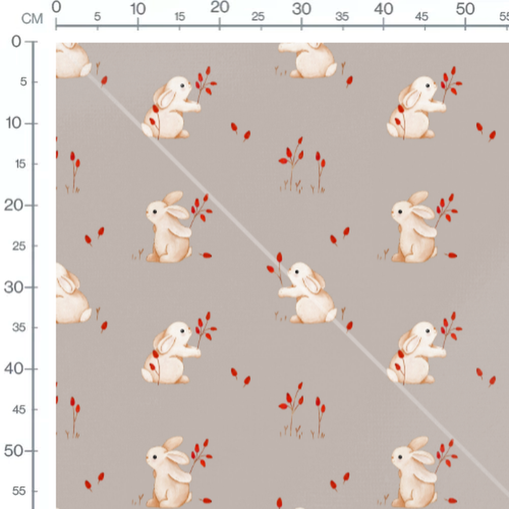 Tissu - Lapins blancs sur fond gris