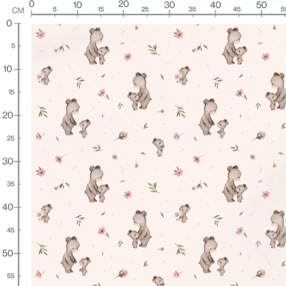 Tissu - Oursons et fleurs roses