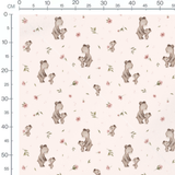 Tissu - Oursons et fleurs roses