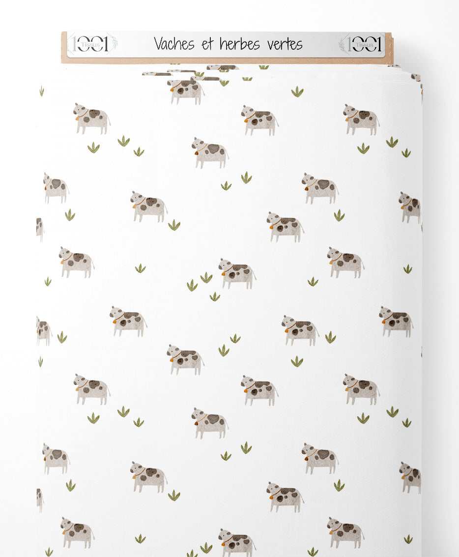 Tissu - Vaches et herbes vertes