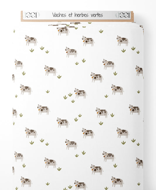Tissu - Vaches et herbes vertes