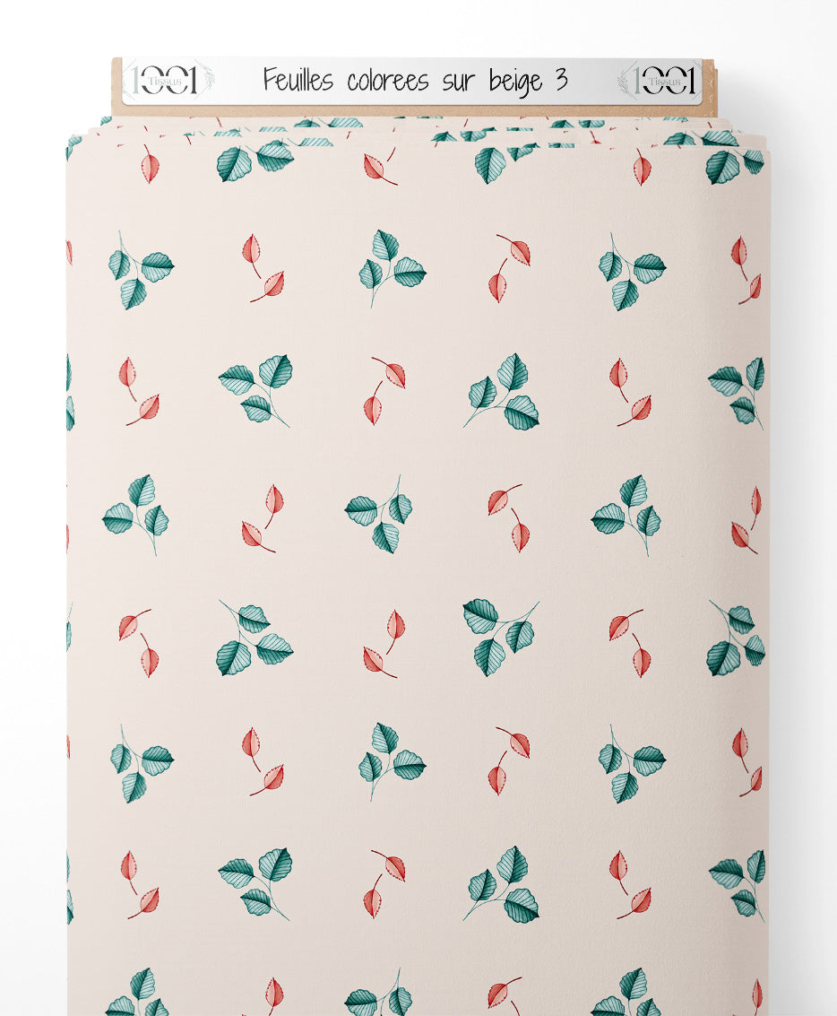 Tissu - Feuilles colorées sur beige 3