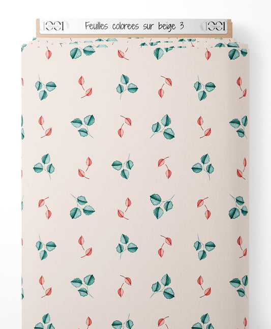 Tissu - Feuilles colorées sur beige 3