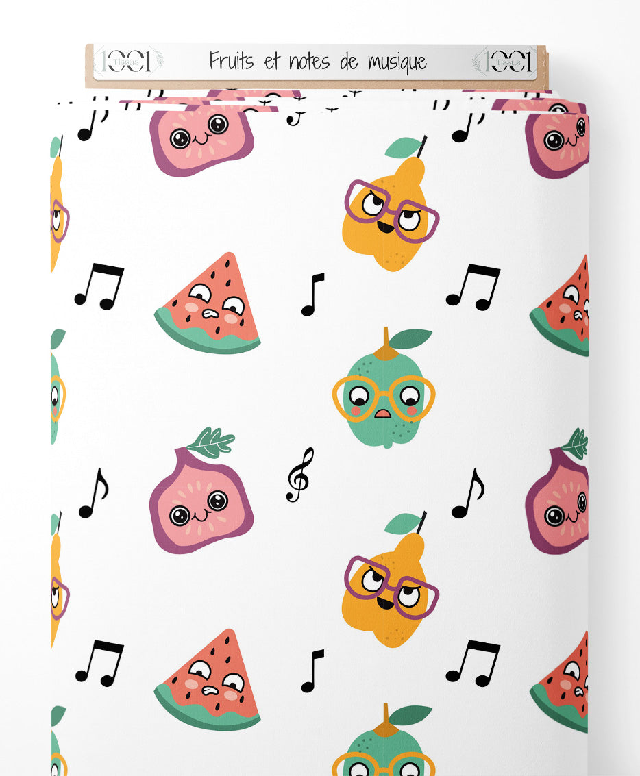 Tissu - Fruits et notes de musique