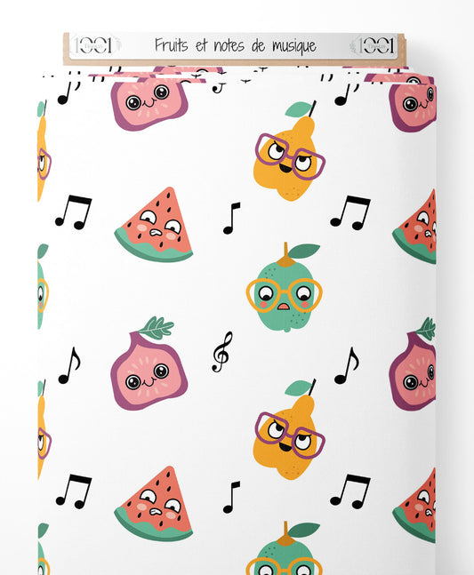 Tissu - Fruits et notes de musique