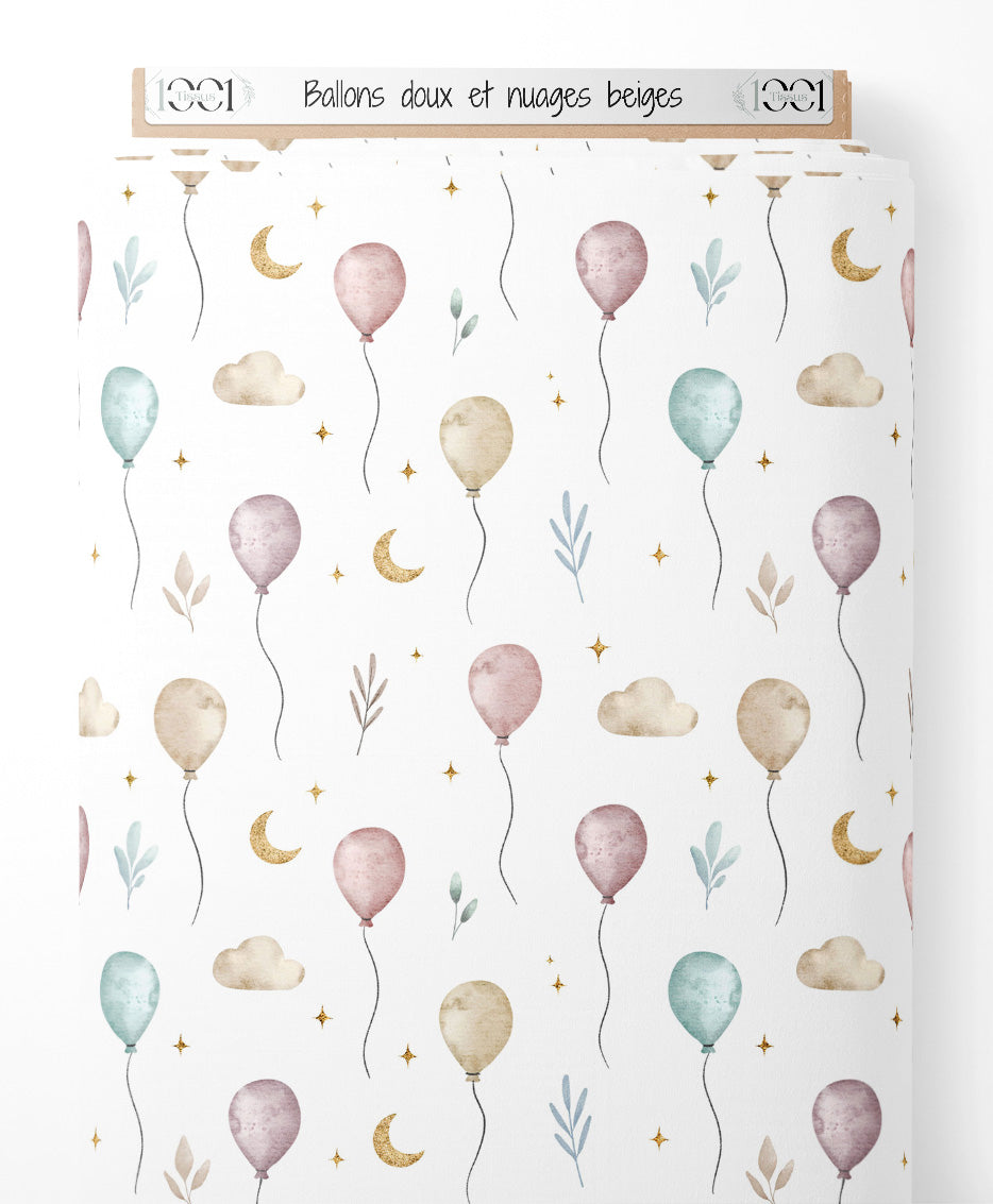 Tissu - Ballons doux et nuages beiges