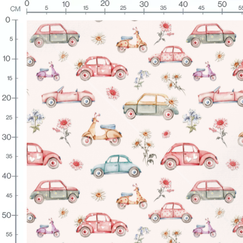 Tissu - Scooters doux sur crème