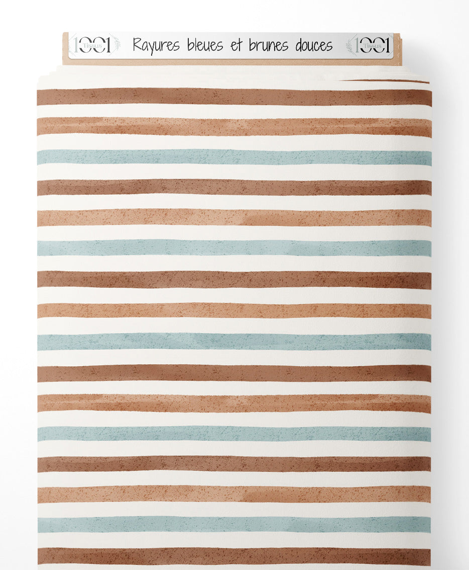 Tissu - Rayures bleues et brunes douces