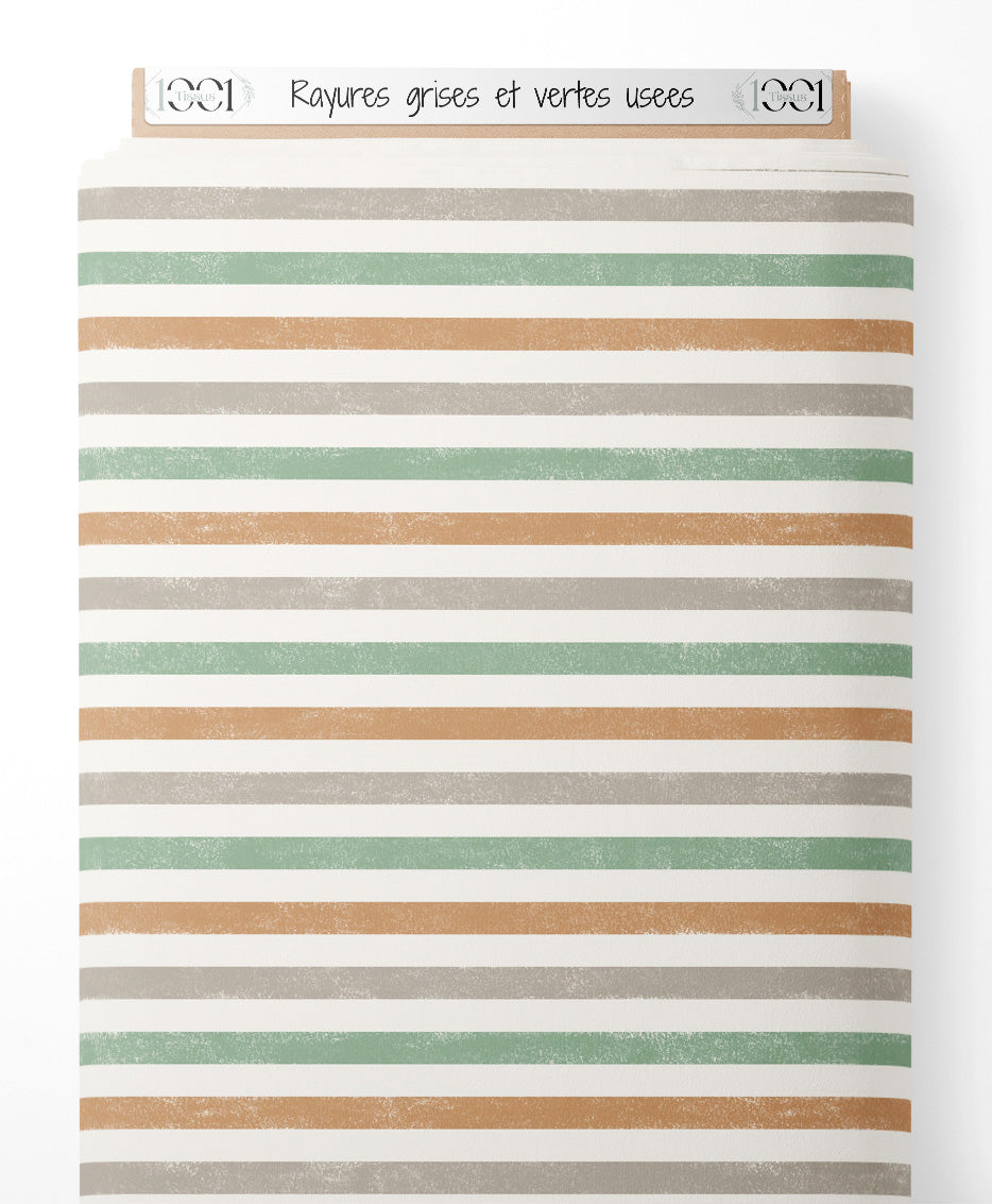 Tissu - Rayures grises et vertes usées