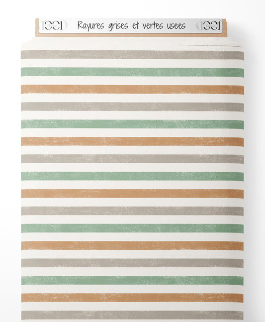 Tissu - Rayures grises et vertes usées