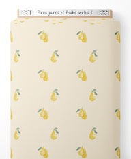 Tissu - Poires jaunes et feuilles vertes 2