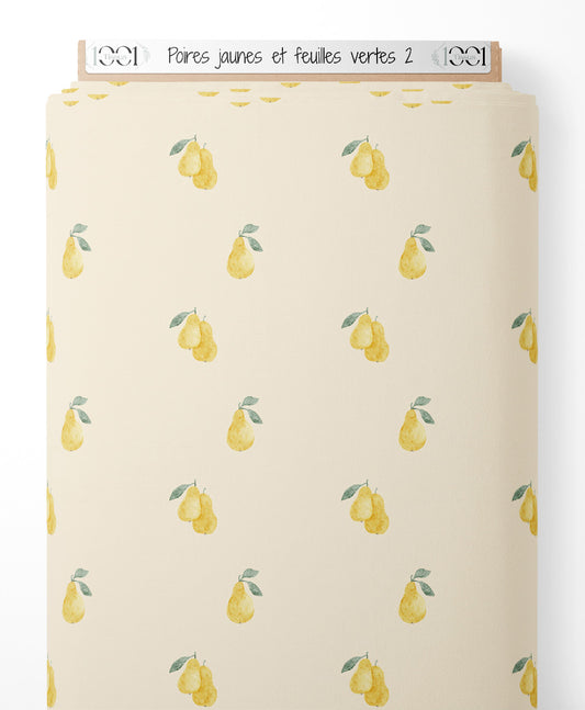 Tissu - Poires jaunes et feuilles vertes 2