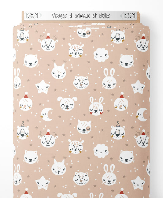 Tissu - Visages d'animaux et étoiles