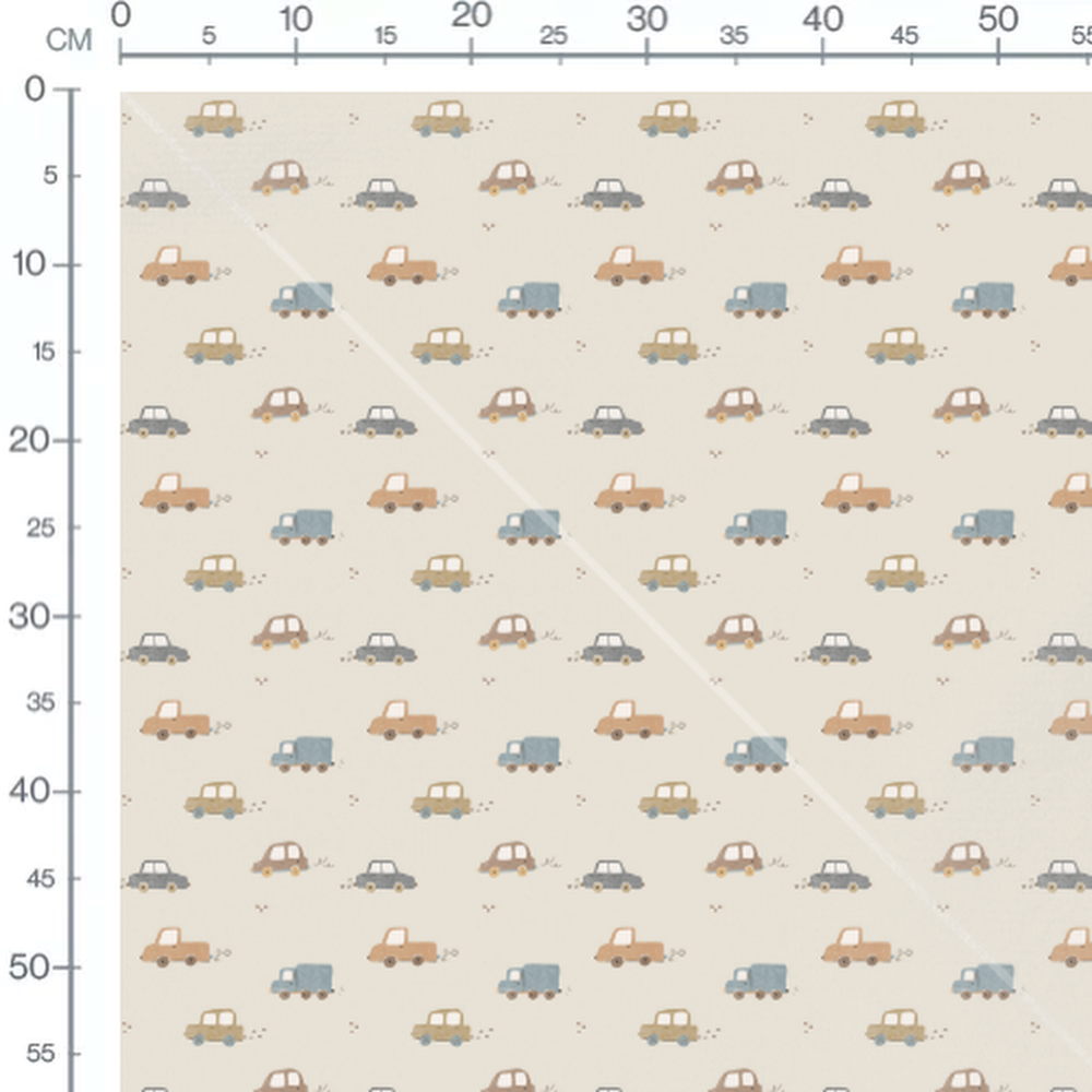 Tissu - Voitures pastel sur beige