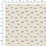 Tissu - Voitures pastel sur beige