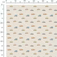 Tissu - Voitures pastel sur beige