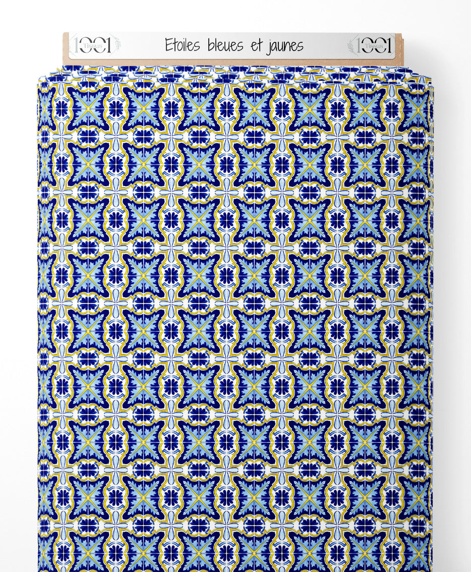 Tissu - Étoiles bleues et jaunes