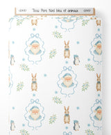 Tissu - Pere Noel bleu et animaux