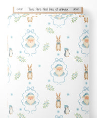 Tissu - Pere Noel bleu et animaux