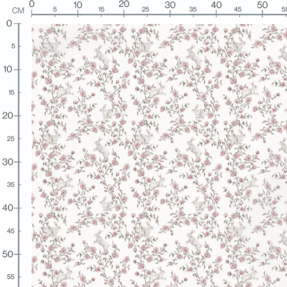 Tissu - Lapins dans un jardin fleuri