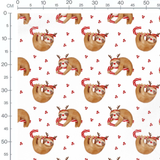 Tissu - Paresseux et bonbons sur blanc