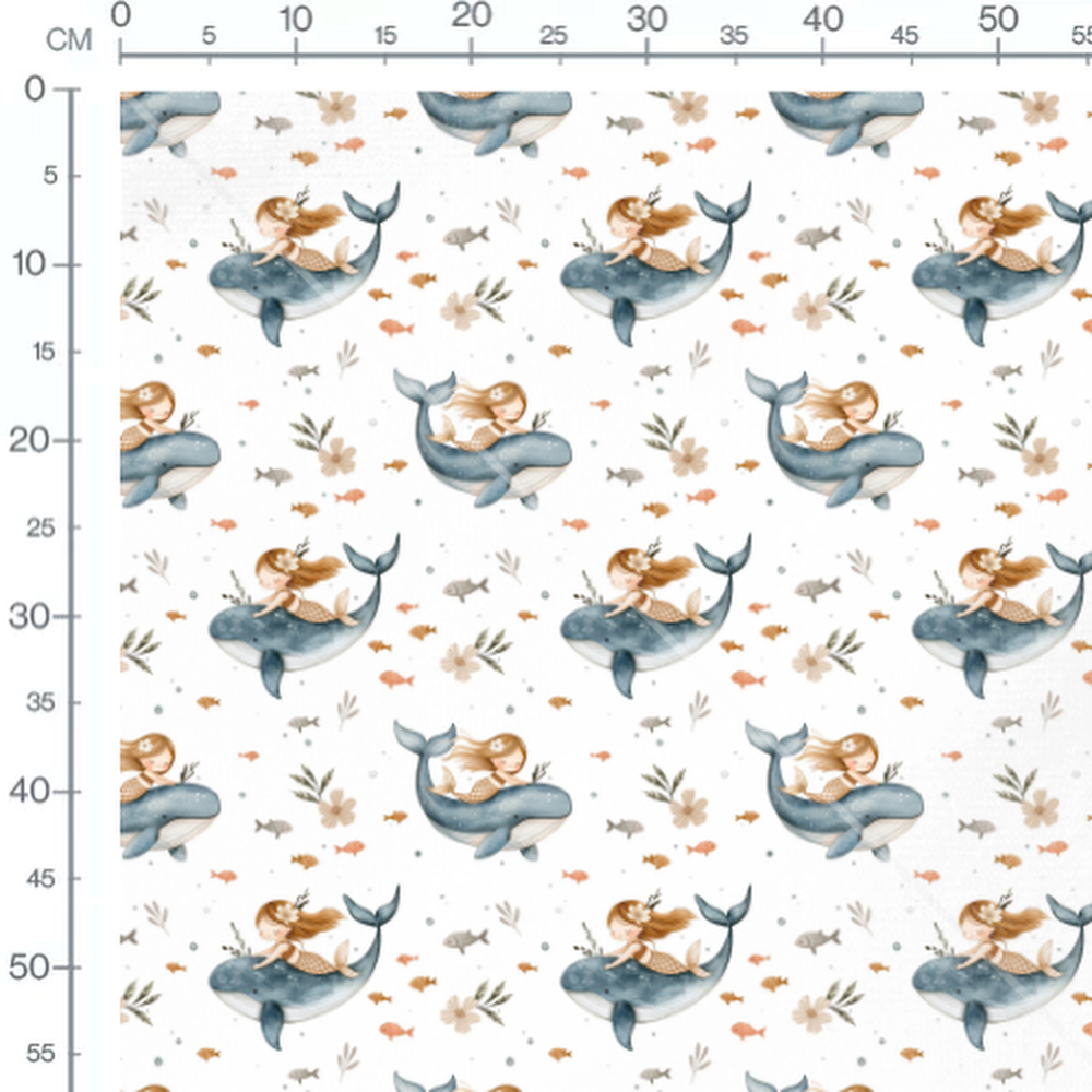 Tissu - Sirènes et baleines joyeuses