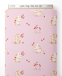 Tissu - Lapins beige sur fond rose clair