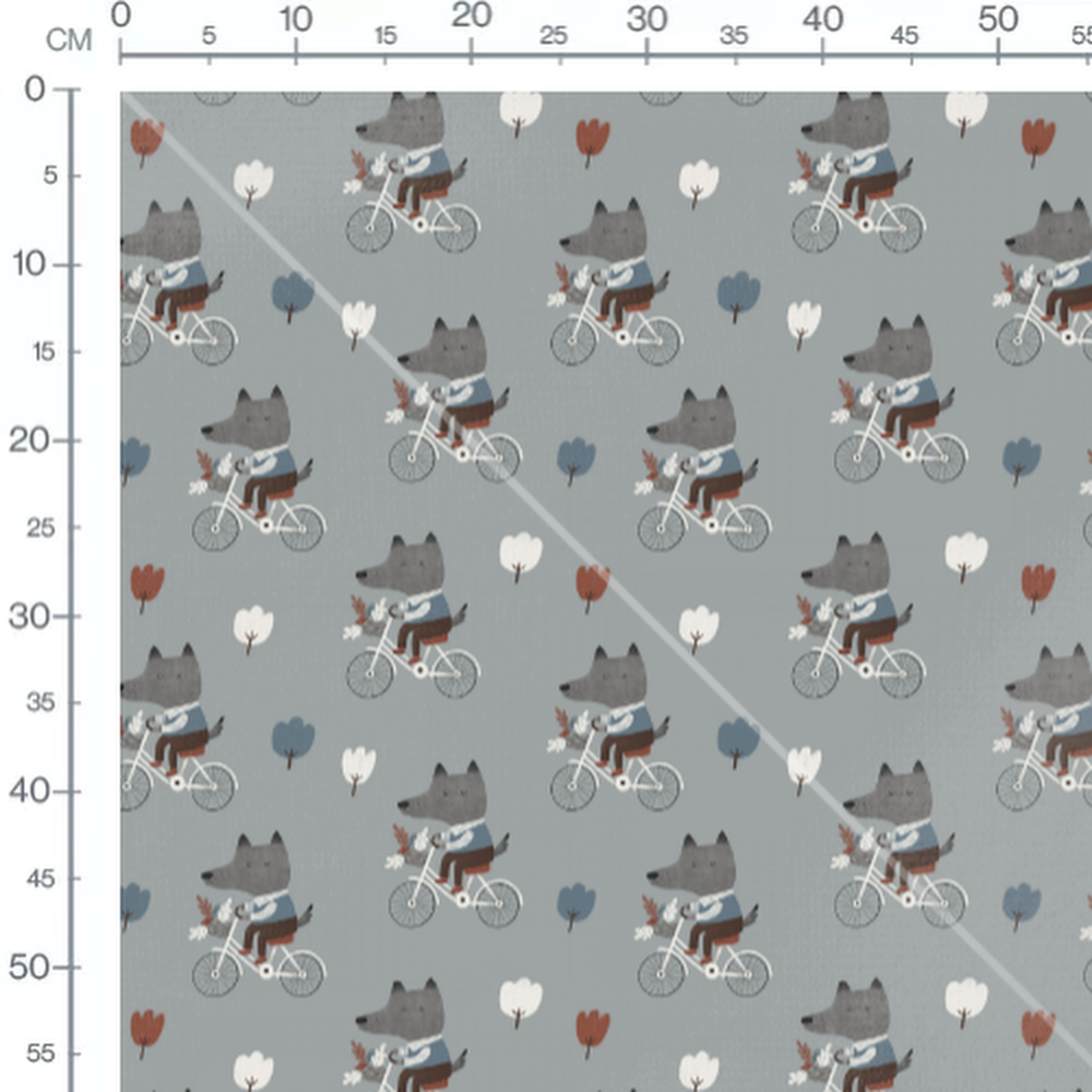 Tissu - Loups à vélo gris