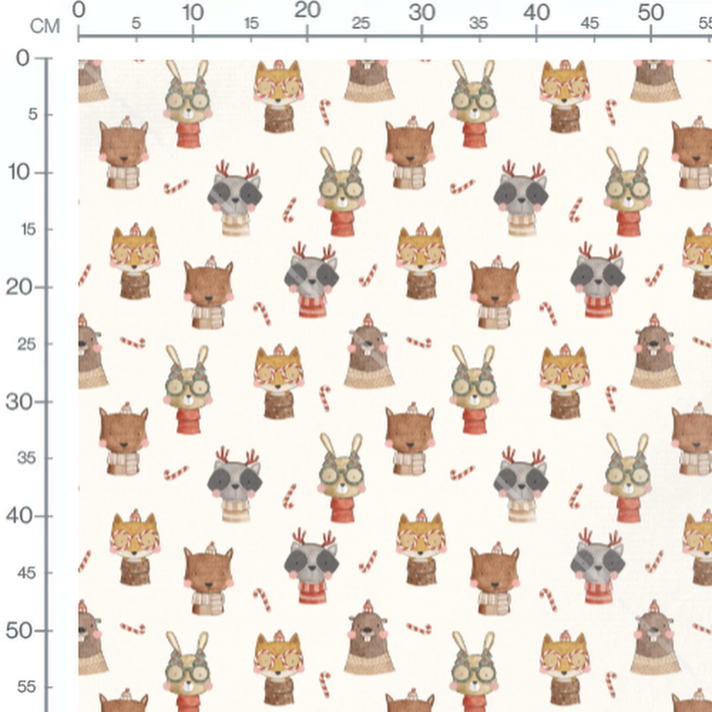 Tissu - Animaux mignons avec lunettes