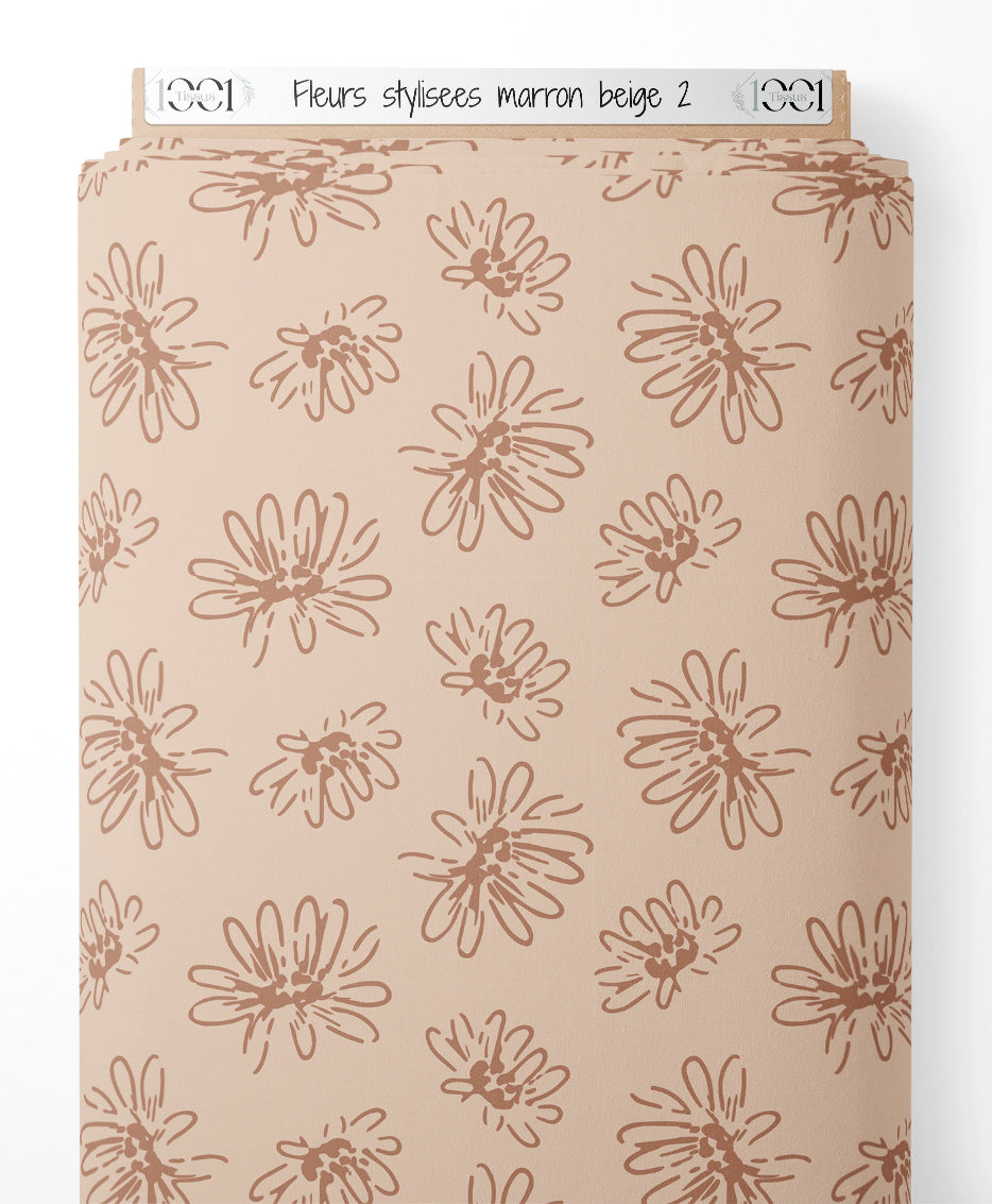 Tissu - Fleurs stylisées marron beige 2