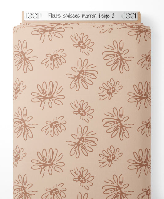 Tissu - Fleurs stylisées marron beige 2