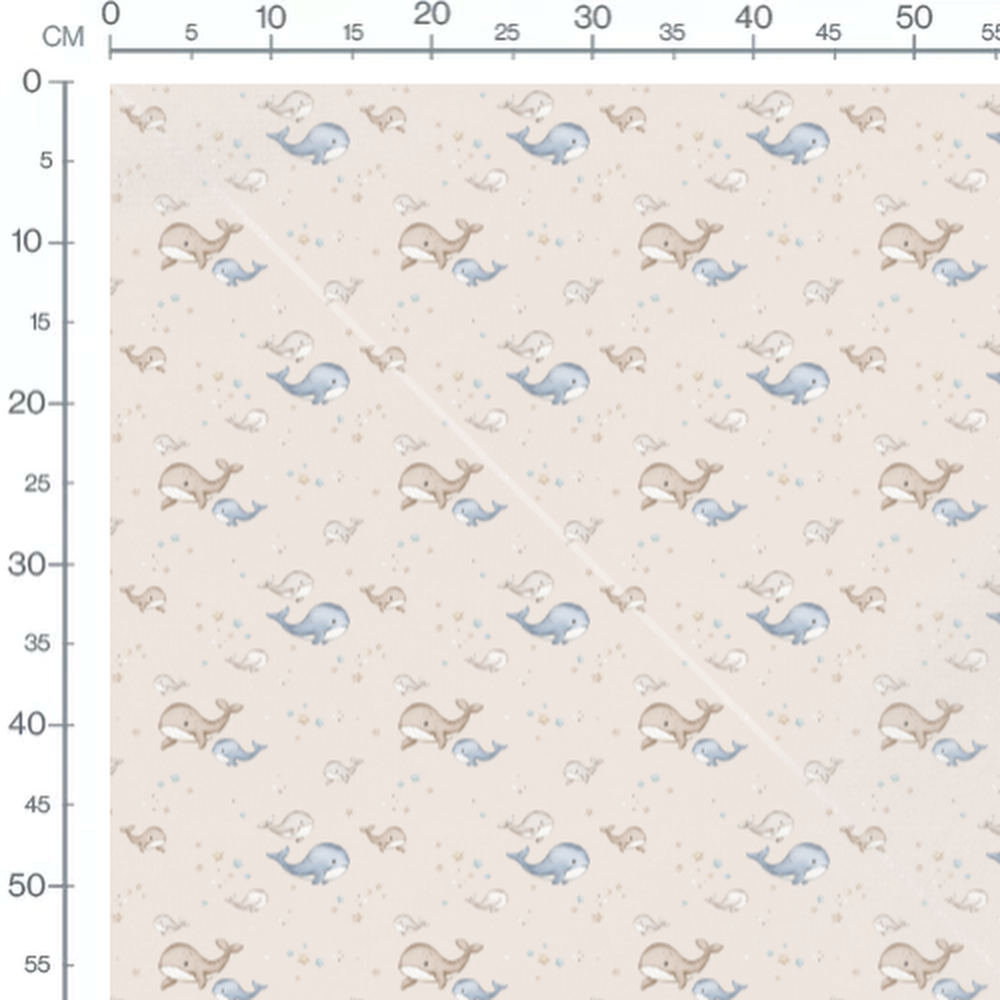 Tissu - Baleines grises et étoiles bleues