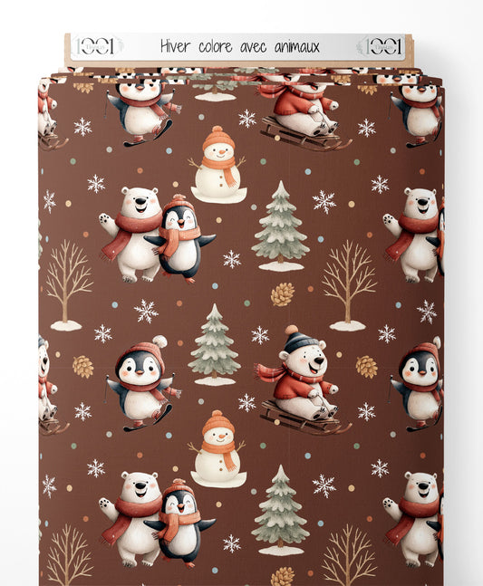 Tissu - Hiver coloré avec animaux