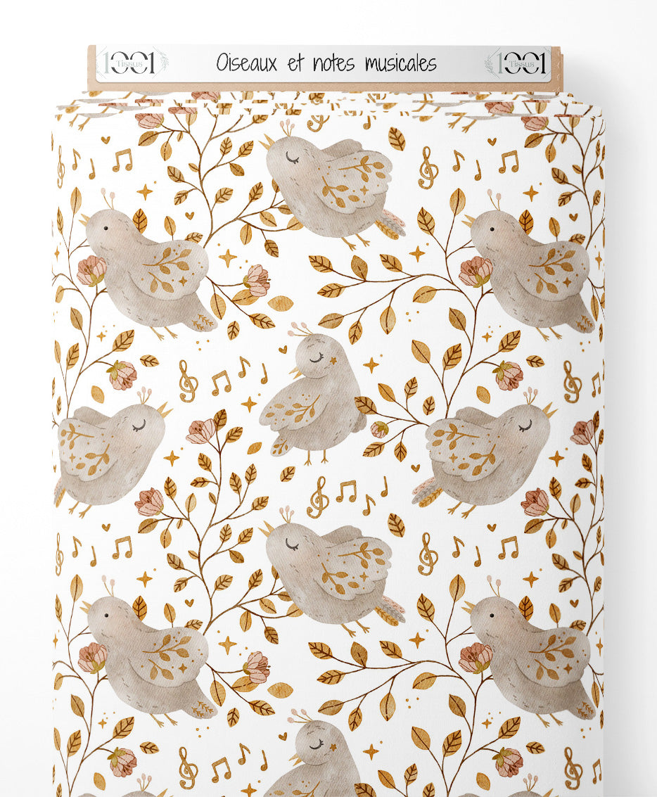 Tissu - Oiseaux et notes musicales