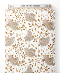 Tissu - Oiseaux et notes musicales