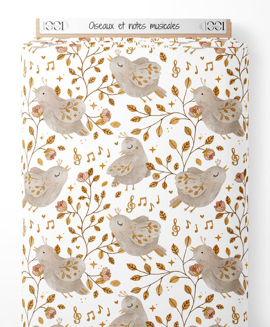 Tissu - Oiseaux et notes musicales