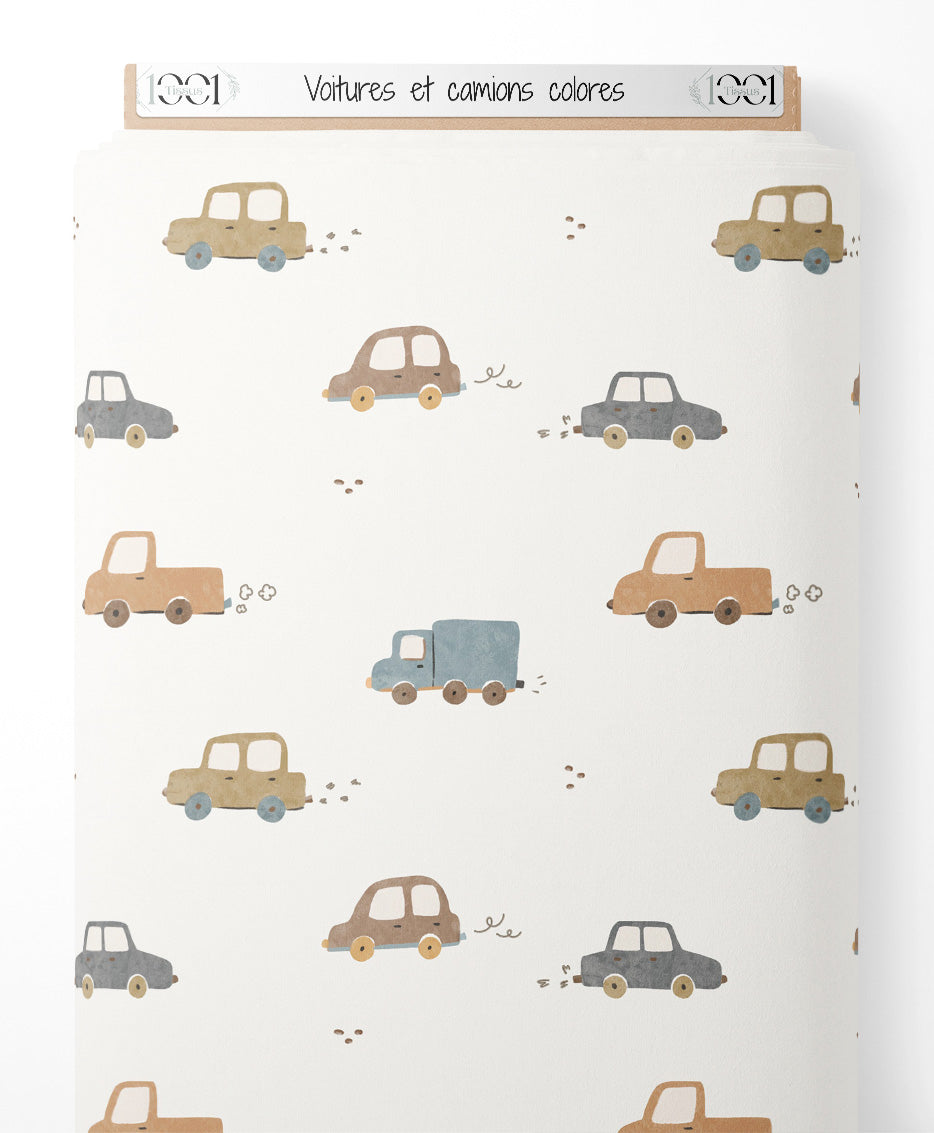 Tissu - Voitures et camions colorés