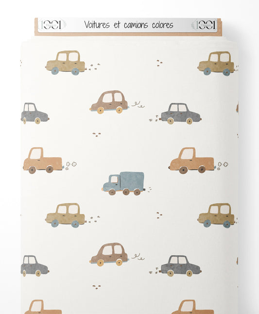 Tissu - Voitures et camions colorés