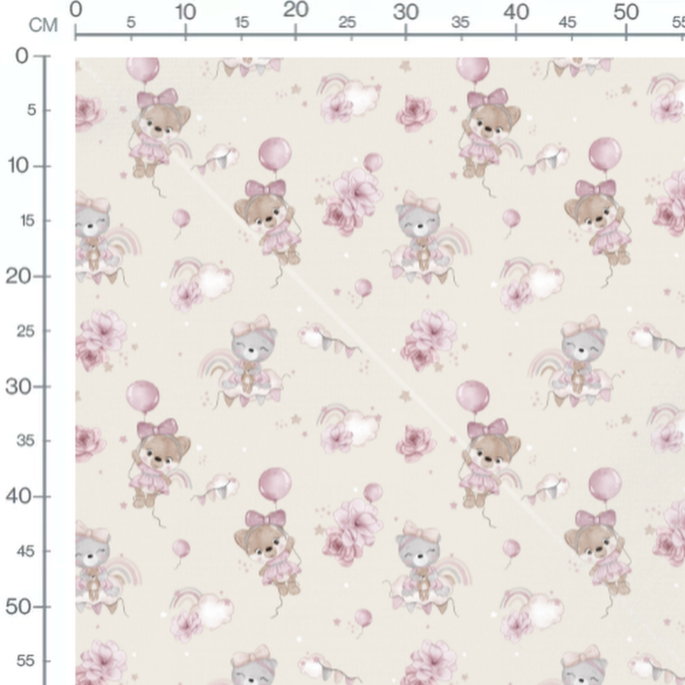Tissu - Oursons roses sur fond crème
