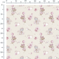 Tissu - Oursons roses sur fond crème