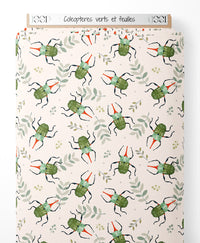 Tissu - Coléoptères verts et feuilles