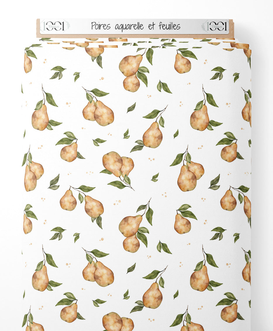 Tissu - Poires aquarelle et feuilles