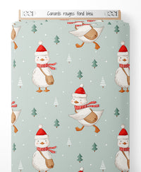 Tissu - Canards rouges sur fond bleu