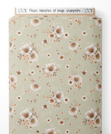 Tissu - Fleurs blanches et beige champêtre