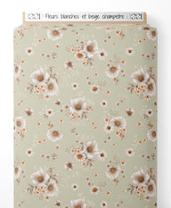 Tissu - Fleurs blanches et beige champêtre