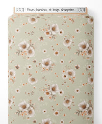 Tissu - Fleurs blanches et beige champêtre