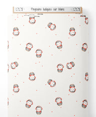 Tissu - Pingouins ludiques sur blanc