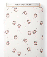 Tissu - Pingouins ludiques sur blanc