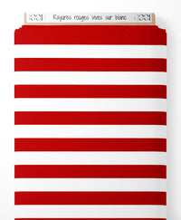 Tissu - Rayures rouges vives sur blanc