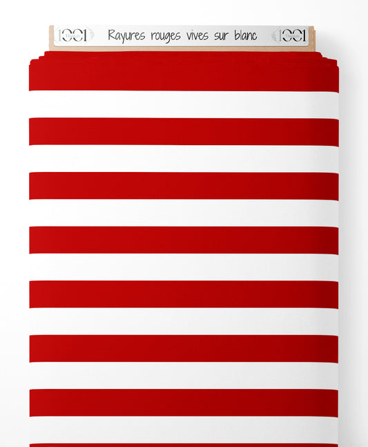 Tissu - Rayures rouges vives sur blanc